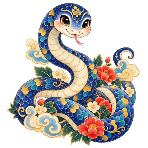 뱀꿈 민화 일러스트