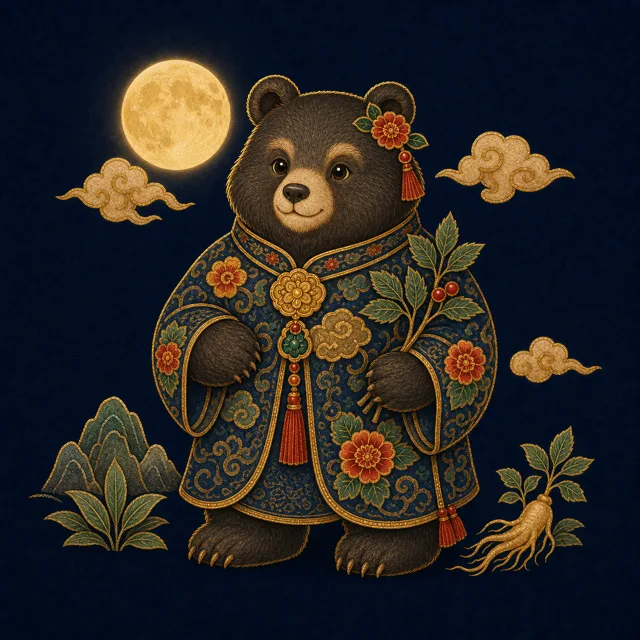 곰이 나오는 꿈 민화 일러스트